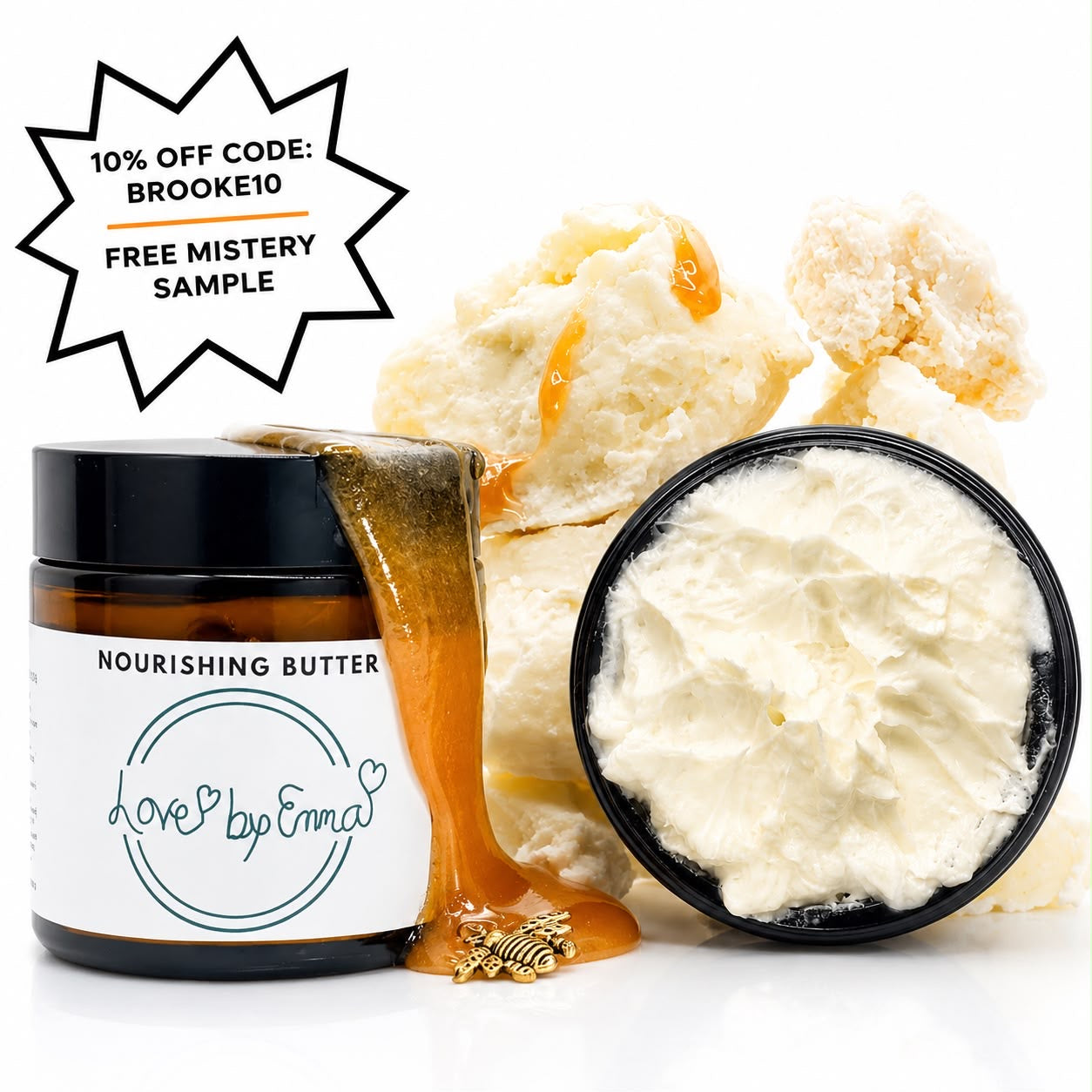 Love By Emma Nourishing Butter 2oz jar with whipped shea butter and honey, for dry itchy skin, face and scalp