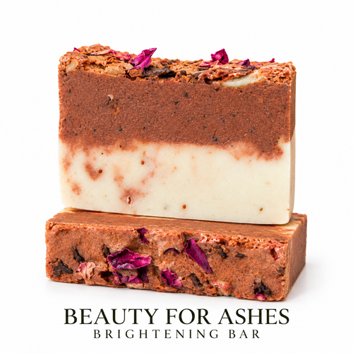 Beauty For Ashes Brightening Soap Bar by LOVEBYEMMASKINCARE, showcasing a smooth, white cleansing bar with brightening properties.