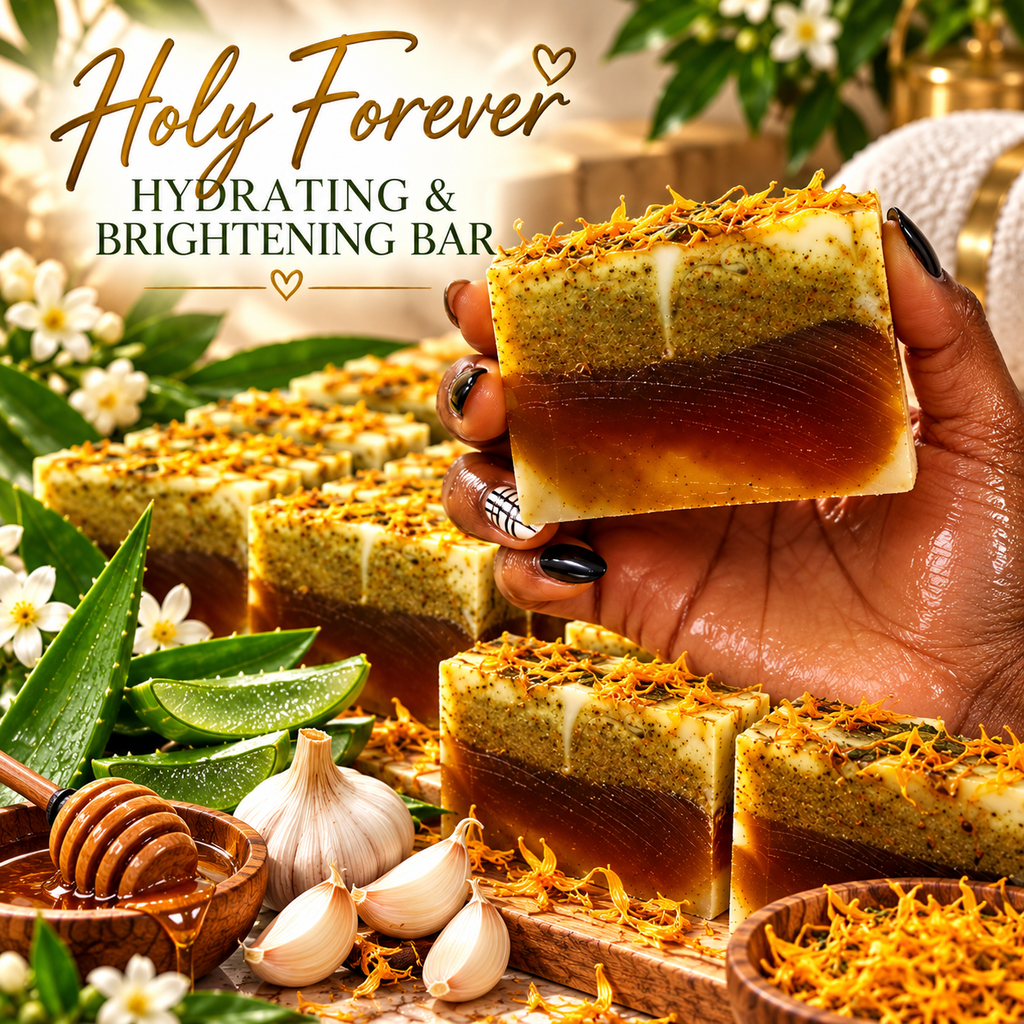 LOVEBYEMMASKINCARE Holy Forever Hydrating and Brightening Soap Bar, creamy texture and brightening ingredients visible in the image