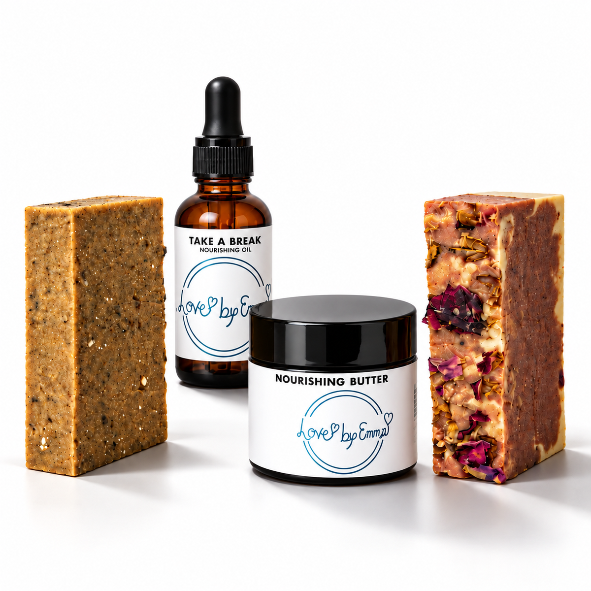 Handmade soap bars for dry, itchy skin with Take A Break nourishing oil and Nourishing Butter from Love By Emma