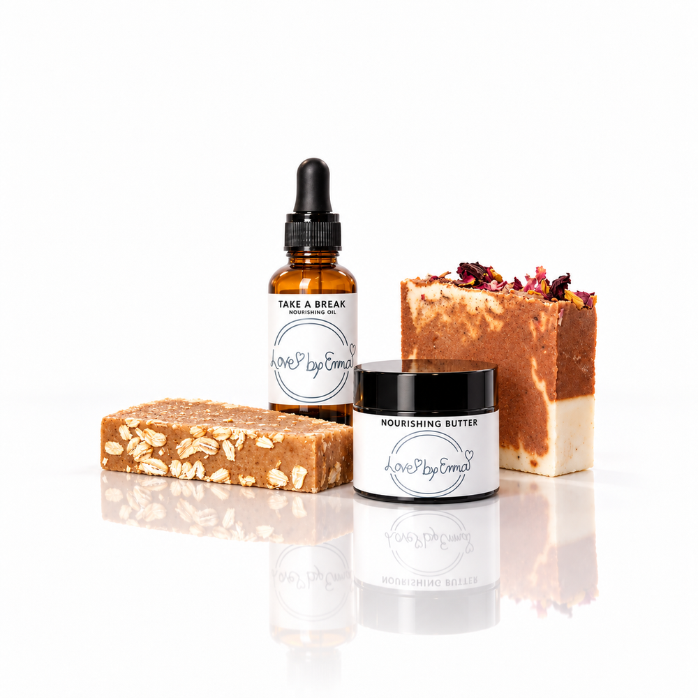 LOVEBYEMMASKINCARE Blemish Healing Set with skincare products in white packaging, designed to reduce blemishes and improve skin clarity.