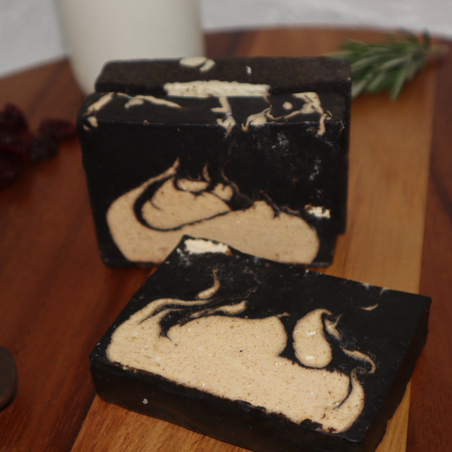 LovebyEmma JOY gentle exfoliating soap bar designed for dry skin, showing a soap bar with a smooth, natural texture.
