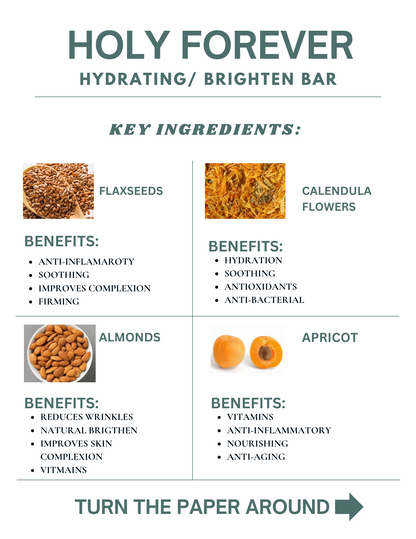 Holy Forever Honey Hydrating Bar soap for face, hair, and body, with brightening and moisturizing skincare benefits.