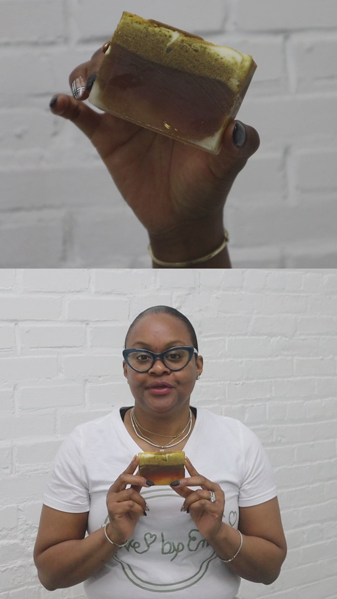 Video of Emma showing the Holy Forever Manuka honey soap bar and how it lathers