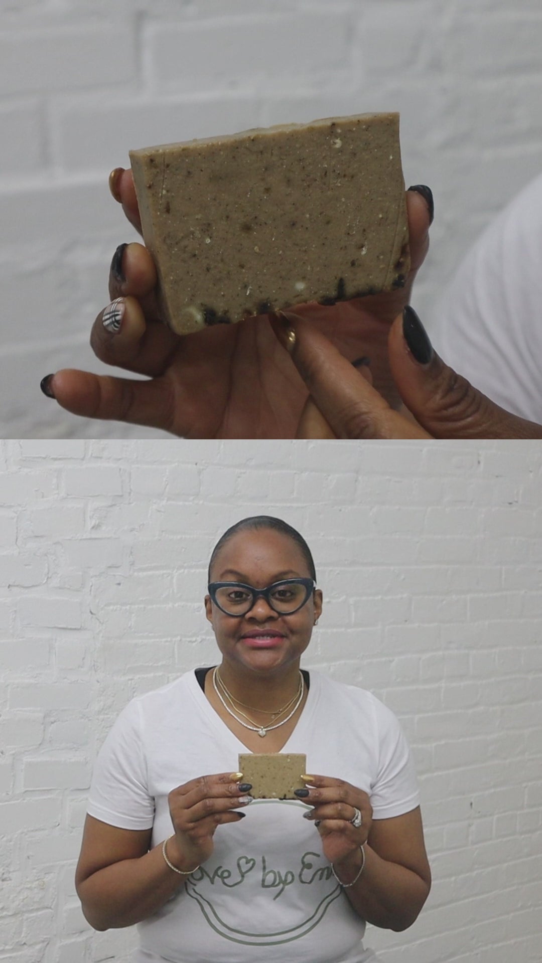 Video of Emma showing the Mighty Warrior soap bar for dry, itchy skin and scalp